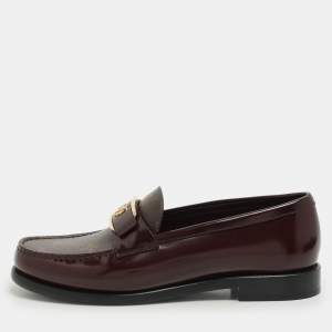 Louis Vuitton Burgundy Leather and Monogram Canvas Academy Loafers Size 38