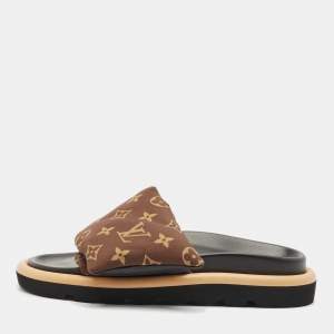 Louis Vuitton Brown Monogram Nylon Pool Pillow Comfort Flat Slide Sandals Size 39