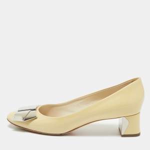 Louis Vuitton Cream Patent Leather Bow Block Heel Pumps Size 40