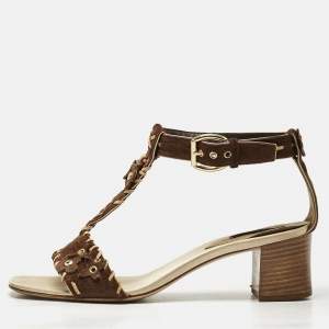 Louis Vuitton Brown Suede T-Strap Sandals Size 39