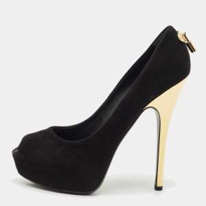 Louis Vuitton Black Suede Oh Really! Peep Toe Platform Pumps Size 40