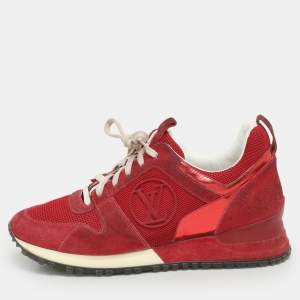 Louis Vuitton Red Leather and Mesh Run Away Low Top Sneakers Size 35.5