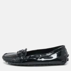 Louis Vuitton Black Patent Leather Oxford Slip On Loafers Size 37