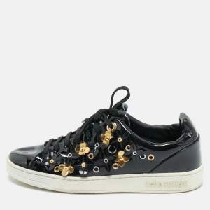 Louis Vuitton Black Patent Leather Blossom Floral Embellished Frontrow Sneakers Size 36