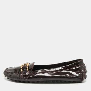 Louis Vuitton Burgundy Patent Leather Oxford Loafers Size 39