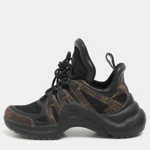 Louis Vuitton Black/Brown Satin, Mesh, Leather and Monogram Canvas Archlight Low-Top Sneakers Size 38