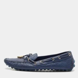 Louis Vuitton Monogram Blue Leather Gloria Bow Slip On Loafers Size 37