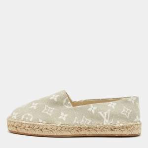 Louis Vuitton Grey/White Monogram Canvas Starboard Espadrille Flats Size 37