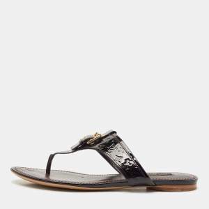 Louis Vuitton Burgundy Patent Leather Thong Flat Slides  Size 38.5