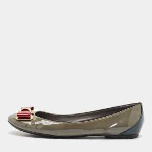 Louis Vuitton Grey Patent Leather Lou Bow Detail Ballet Flats Size 38