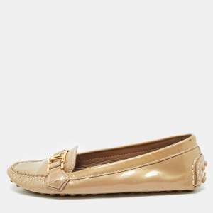 Louis Vuitton Gold Patent Leather Oxford Slip On Loafers Size 38