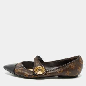 Louis Vuitton Brown/Black Monogram Canvas and Patent Ballet Flats Size 38