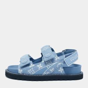 Louis Vuitton Blue Monogram Denim Paseo Flat Sandals Size 35
