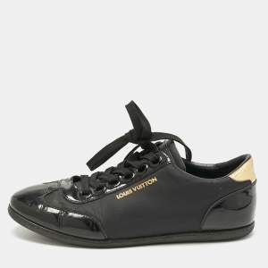 Pre Owned Louis Vuitton Black Nylon and Patent Leather Low Top Sneakers Size 39.5 