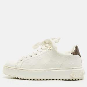Louis Vuitton White Embossed Monogram Leather Time Out Low Top Sneakers Size 36