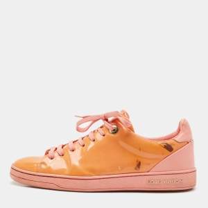 Pre Owned Louis Vuitton Pink/Orange Patent Leather Frontrow Sneakers Size 38