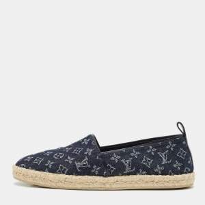 Louis Vuitton Navy Blue Denim Waterfall Espadrille Flats Size 38