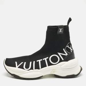 Pre Owned Louis Vuitton Black Knit Fabric Run 55 Sneakers Size 38