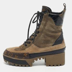 Louis Vuitton Multicolor Croc Embossed Leather and Suede Laureate Ankle Length Boots Size 38.5
