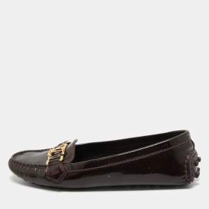 Pre Owned Louis Vuitton Burgundy Patent Leather Oxford Loafers Size 37