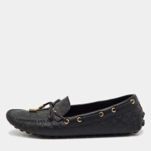 Pre Owned Louis Vuitton Black Monogram Empreinte Leather Gloria Loafers Size 38.5