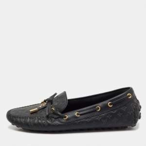 Pre Owned Louis Vuitton Black Monogram Empreinte Leather Gloria Loafers Size 37.5