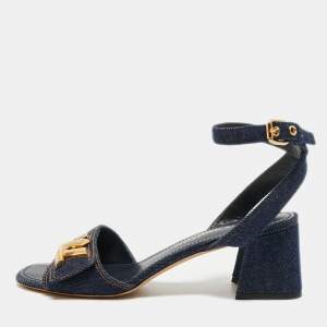 Pre Owned Louis Vuitton Navy Blue Denim Shake Ankle Strap Sandals Size 39