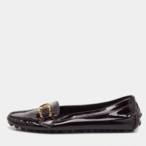 Pre Owned Louis Vuitton Burgundy Patent Leather Oxford Loafers Size 39