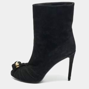 Pre Owned Louis Vuitton Black Suede Ankle Length Boots Size 37.5
