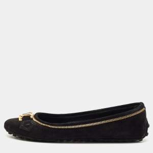 Pre Owned Louis Vuitton Black Glitter Suede Oxford Ballet Flats Size 36