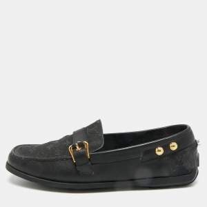 Pre Owned Louis Vuitton Black Canvas and Leather Buckle Loafers Size 40.5
