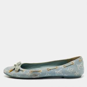 Pre Owned Louis Vuitton Light Blue Monogram Denim Oasis Ballet Flats Size 38.5