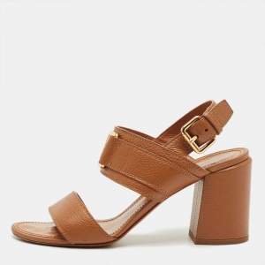 Pre Owned Louis Vuitton Brown Leather Horizon Slingback Sandals Size 38.5
