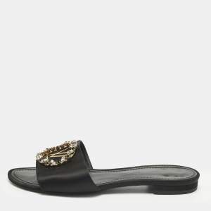 Pre Owned Louis Vuitton Black Satin Madeleine Flat Slide Size 38