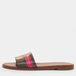 Pre Owned Louis Vuitton Brown Monogram Canvas Summer Trunks Flat Slides Size 37