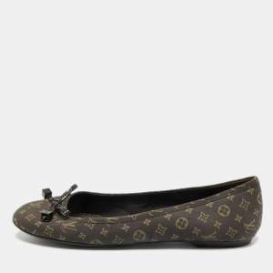 Pre Owned Louis Vuitton Brown Monogram Mini Lin Canvas Debbie Ballet Flats Size 38.5