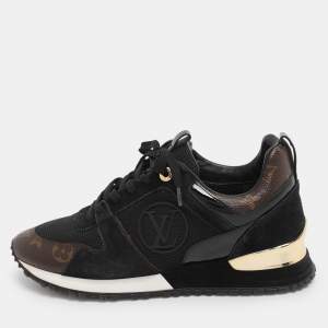 Pre Owned Louis Vuitton Brown/Black Monogram Coated Canvas and Leather Run Away Low Top Sneakers Size 37.5
