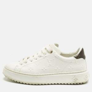 Pre Owned Louis Vuitton White Embossed Monogram Leather Time Out Low Top Sneakers Size 37.5