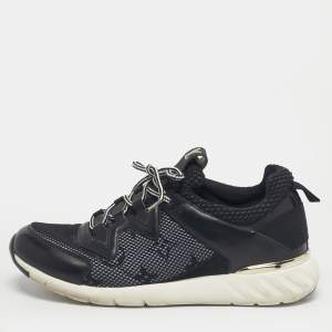Pre Owned Louis Vuitton Black Leather and Mesh Aftergame Low Top Sneakers Size 36
