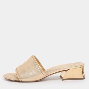 Pre Owned Louis Vuitton Gold Leather Magnetic Mules Size 40
