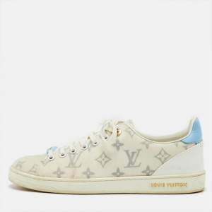 Pre Owned Louis Vuitton White/Blue Monogram Technical Mesh Frontrow Sneakers Size 39