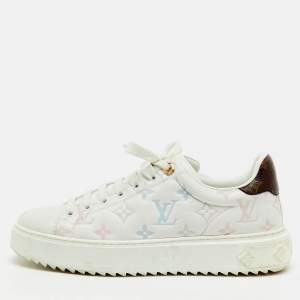 Pre Owned Louis Vuitton White Monogram Leather Time Out Sneakers Size 39