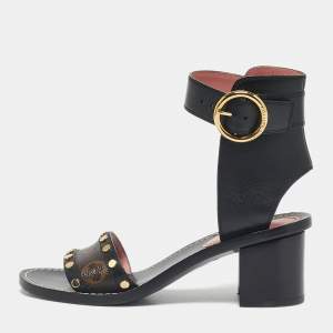 Pre Owned Louis Vuitton Black/Brown Monogram Canvas and Leather Passenger Ankle Strap Sandals Size 36