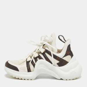 Pre Owned Louis Vuitton White Mesh and Monogram Canvas Archlight Sneakers Size 37