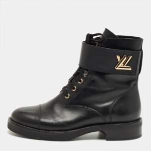 Pre Owned Louis Vuitton Black Leather Wonderland Ranger Combat Boots Size 38
