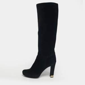 Pre Owned Louis Vuitton Black Suede Knee Length Boots Size 35