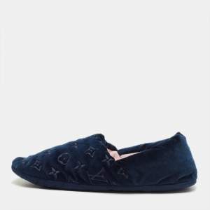 Pre Owned Louis Vuitton Navy Blue Velvet Dreamy Slippers Size 40
