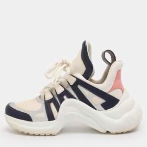 Pre Owned Louis Vuitton White/Navy Blue Mesh and Monogram Canvas Archlight Sneakers Size 38