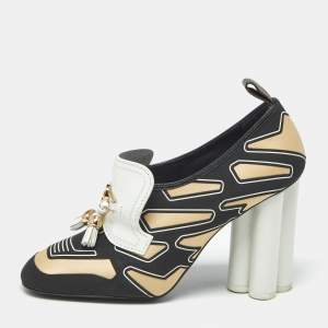 Pre Owned Louis Vuitton Multicolor Leather And Fabric Tassel Embellished Swift Loafer Pumps Size 39