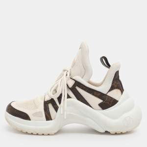 Pre Owned Louis Vuitton White/Brown Canvas and Mesh Archlight Sneakers Size 38.5